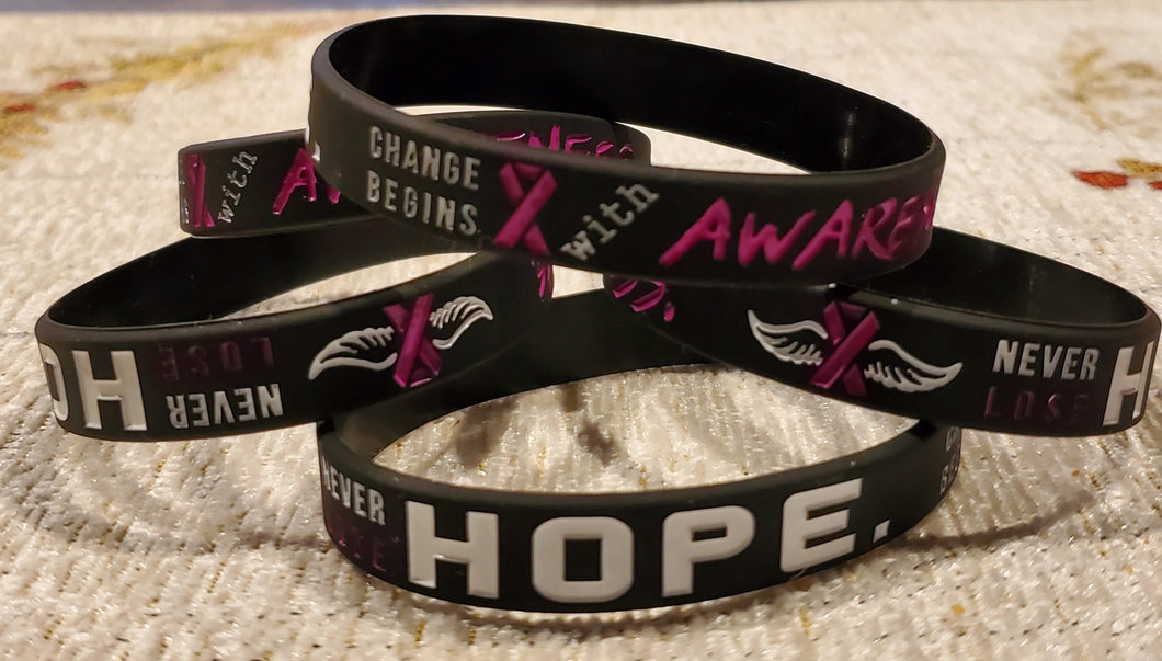 BULK BUY - 10 HOPE - Silicone Breast Cancer Aware Bracelet