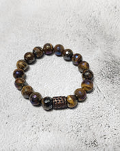 Load image into Gallery viewer, Electroplated Tiger Eye Bracelet with Pewter Focal